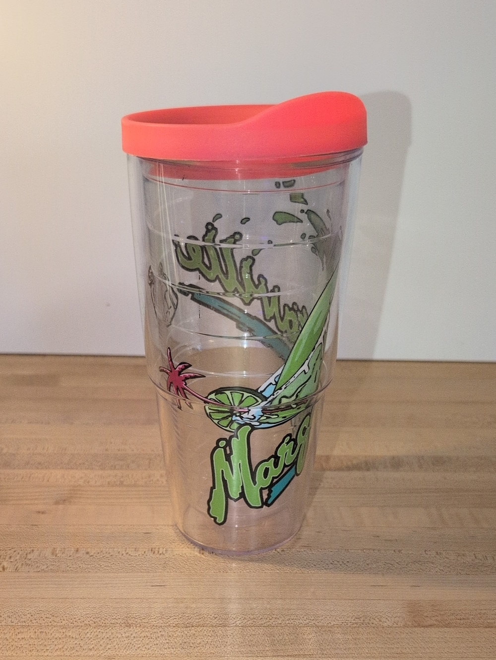 Margaritaville Tervis Tumbler with Pink Lid and Tropical Graphic